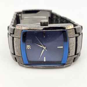 Men's Analog Watch 35MM Blue Dial Gun Metal Bracelet Band 8" New Battery